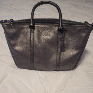 Coach authentic, leather, 2-way, gunmetal metallic, small, crossbody handbag